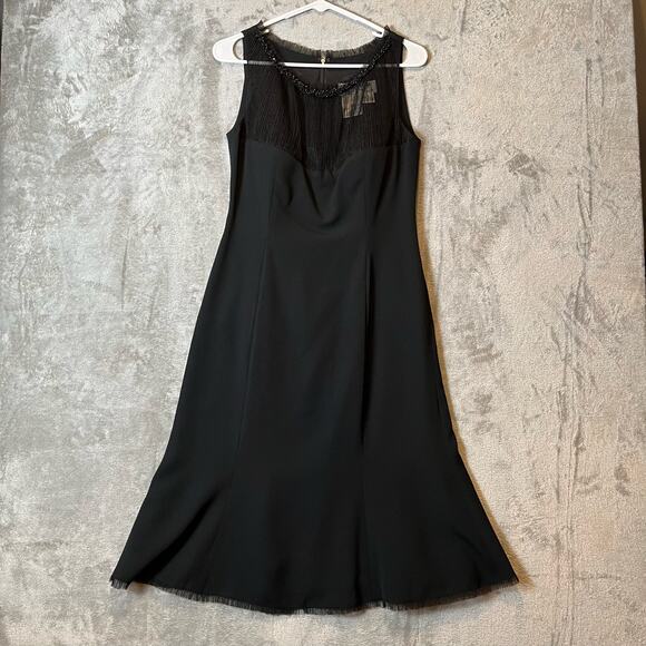 Daymor Couture Black Sleeveless Sheer Beaded Neck Dress Size 4 Women's - Picture 1 of 6